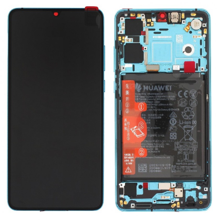 LCD screen Huawei P30 (new version 2021) with touch screen with frame and battery Aurora original (service pack)