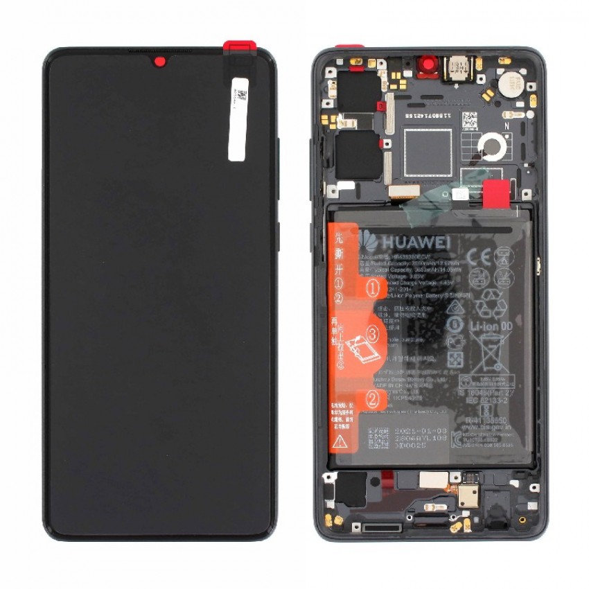 LCD screen Huawei P30 (new version 2021) with touch screen with frame and battery Black original (service pack)