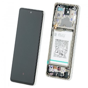 Ekranas Samsung A725/A726 A72 4G/5G 2021 su lietimui jautriu stikliuku ir rėmeliu ir baterija Awesome White originalus (service pack)