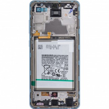 Ekranas Samsung A725/A726 A72 4G/5G 2021 su lietimui jautriu stikliuku ir rėmeliu ir baterija Awesome Blue originalus (service pack)