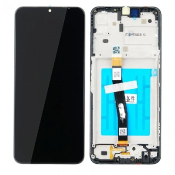 LCD displeja ekrāns Samsung A226 A22 5G ar skārienekrānu un rāmi melns oriģināls (service pack)