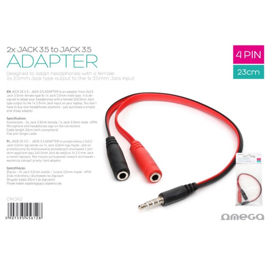 Audio splitter OMEGA from 3,5mm(P) to 2x3,5mm(jack)
