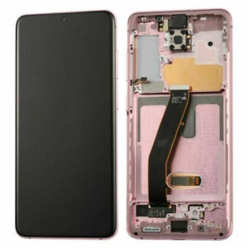 LCD screen Samsung G981F/G980F S20 with touch screen and frame and battery Cloud Pink original (service pack)