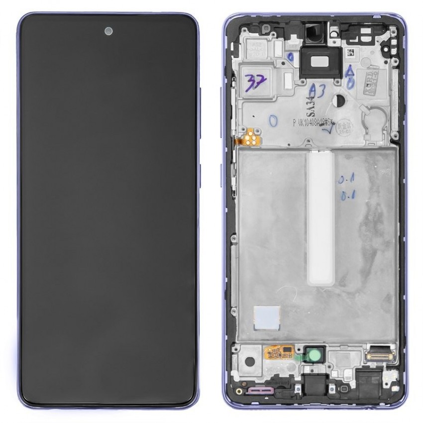 LCD ekrāns Samsung A525/A526 A52 4G/5G 2021 ar skārienekrānu ar rāmi violets oriģināls (service pack)