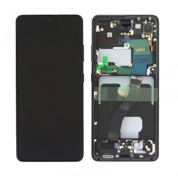 Ekranas Samsung G998 S21 Ultra su lietimui jautriu stikliuku ir rėmeliu Phantom Black originalus (service pack)