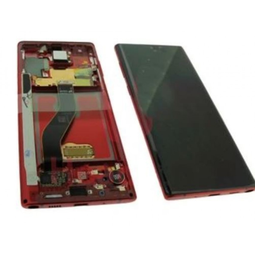 LCD screen Samsung N970F Note 10 with touch screen and frame red original (service pack)