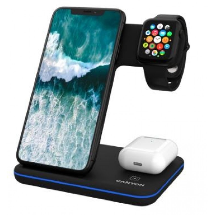 Wireless charging station Canyon 3in1 (CNS-WCS303B) (15W) black