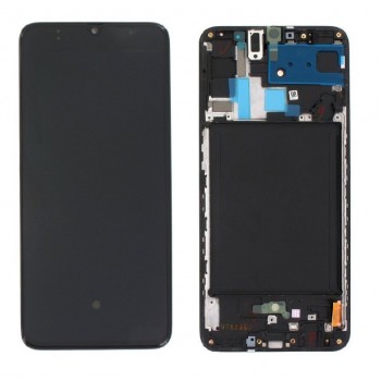 Ekranas Samsung A705 A70 2019 su lietimui jautriu stikliuku ir rėmeliu Black OLED (real size)