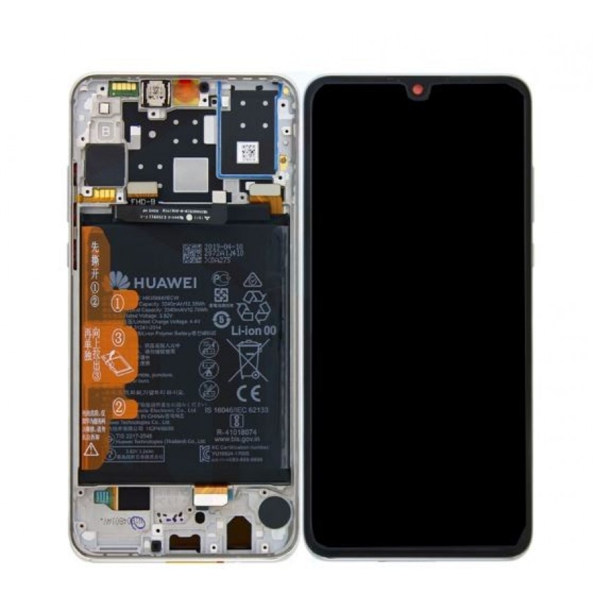 LCD screen Huawei P30 Lite New Edition 2020 (02353FQB) with touch screen and frame and battery White original (service pack)