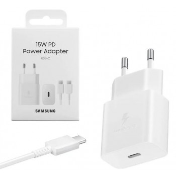 Charger original Samsung Fast Charging (Type-C) (EP-T1510XWEGEU) (15W) white + USB-C cable in box