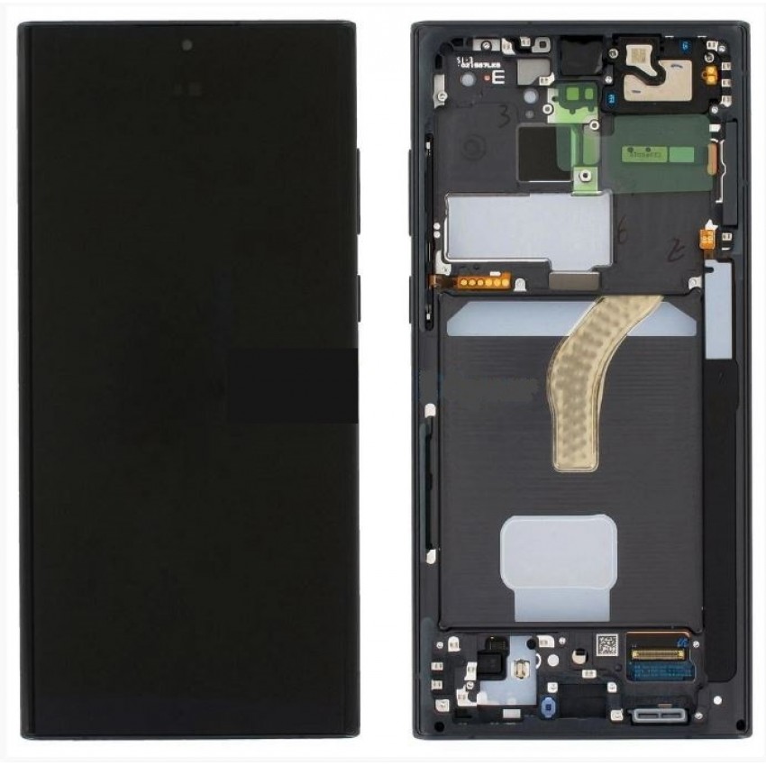Дисплей Samsung S908 S22 Ultra с сенсорным экраном и рамкой Phantom Black оригинал (service pack)
