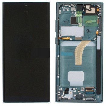 LCD screen Samsung S908 S22 Ultra with touch screen and frame Green original (service pack)