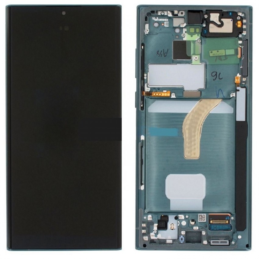 Дисплей Samsung S908 S22 Ultra с сенсорным экраном и рамкой Green оригинал (service pack)