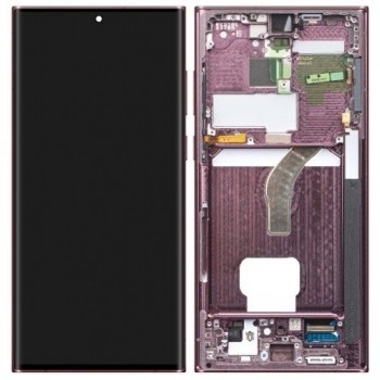 LCD screen Samsung S908 S22 Ultra with touch screen and frame Burgundy original (service pack)