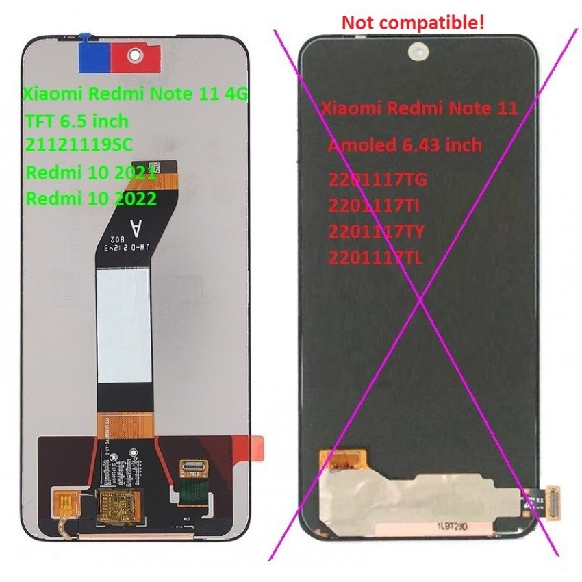 Ekranas Xiaomi Redmi 10 2021/Redmi 10 2022/Redmi Note 11 4G su lietimui jautriu stikliuku Black ORG