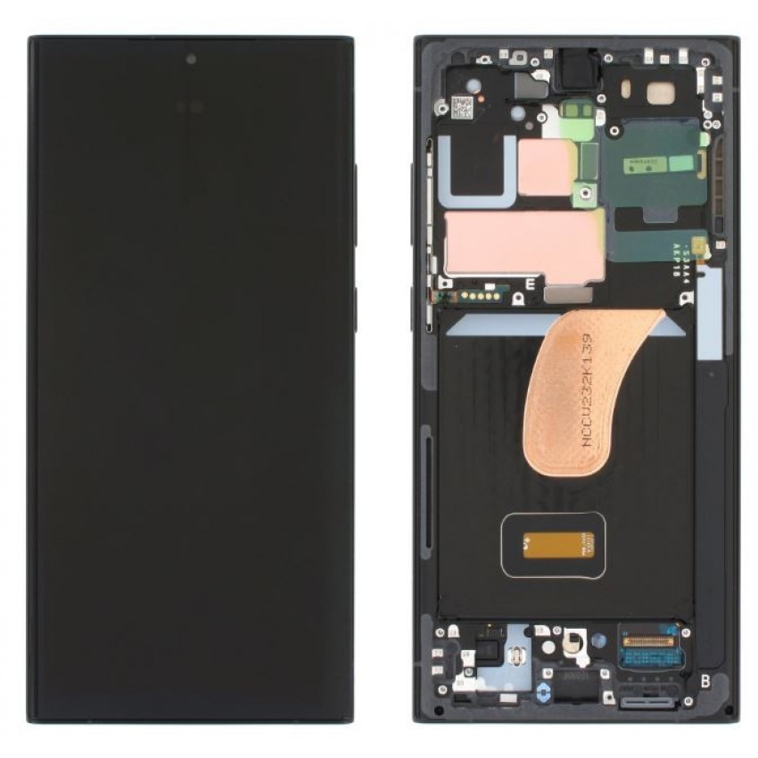 LCD screen Samsung S918 S23 Ultra 5G with touch screen and frame Graphite/Red original (assembled service pack)