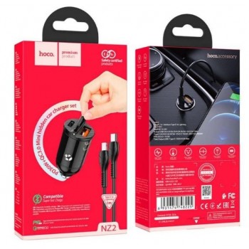 Car charger Borofone NZ2 (1xUSB;1xUSB-C; 30W) + cable "USB-C(Type-C) to Lightning" black