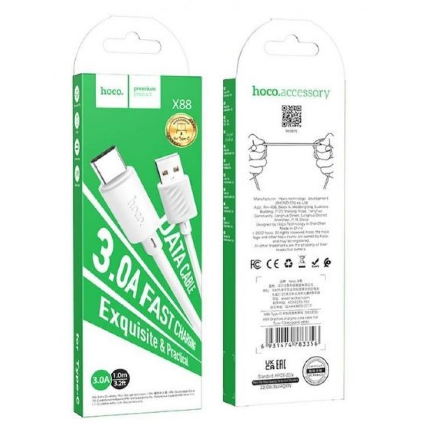 USB cable HOCO X88 type-C (3A) 1m white