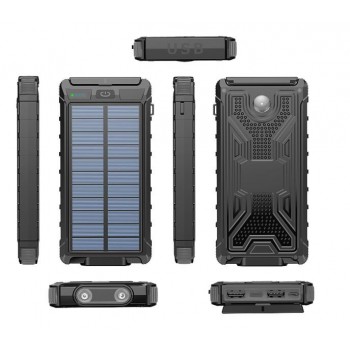 Išorinė baterija POWER BANK PLATINET SOLAR 10000mAh (2xUSB; 1xUSB-C; 2A) juoda