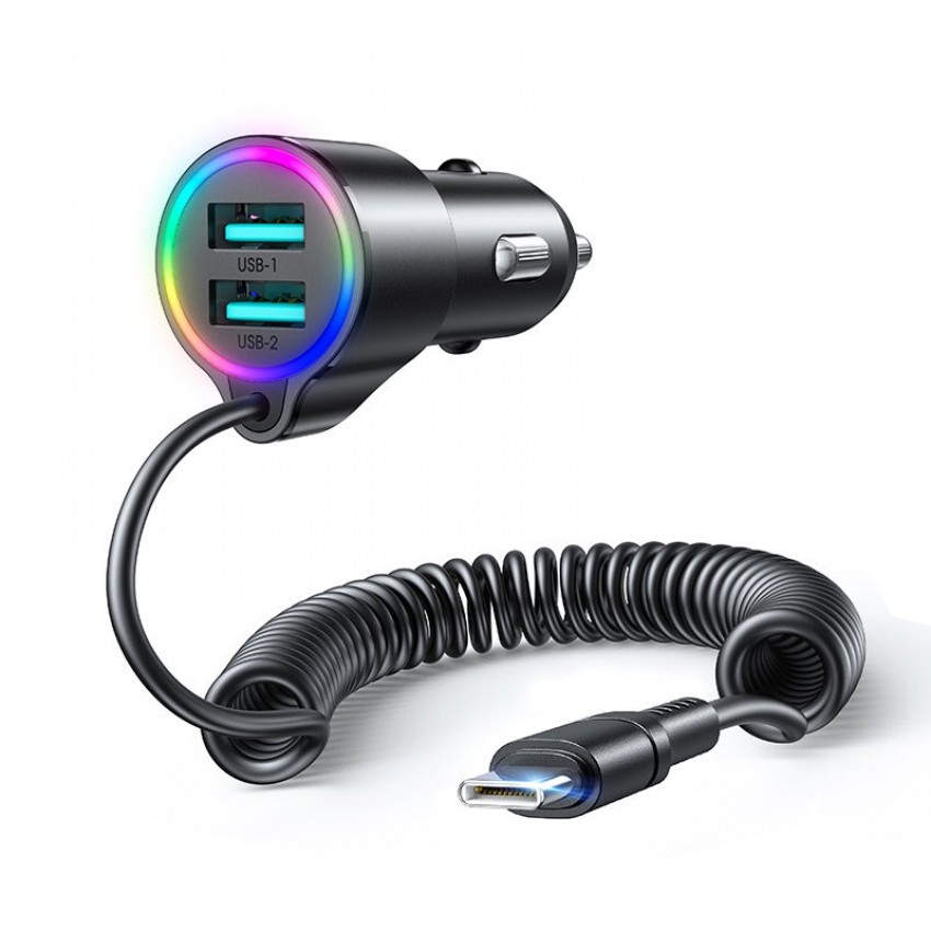 Car charger JOYROOM (JR-CL24) (2xUSB, 1.5M 17W) with Type-C cable black