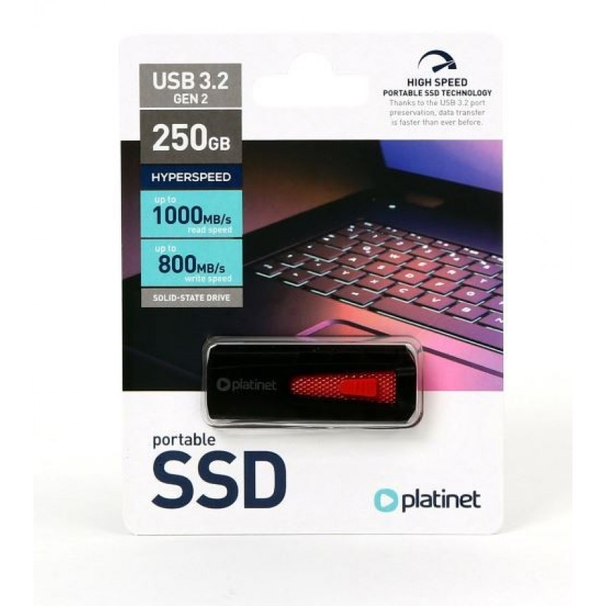 USB memory drive SSD Platinet USB 250GB (USB 3.2; R/W 1000/800 MB/s)