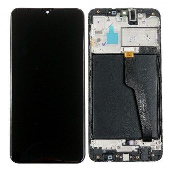Ekranas Samsung A105 A10 Dual SIM su lietimui jautriu stikliuku ir rėmeliu Black originalus