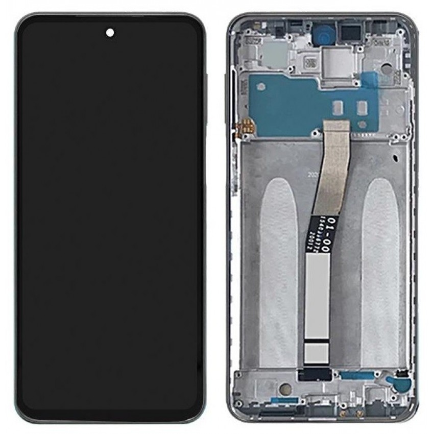 Ekranas Xiaomi Redmi Note 9 Pro/Note 9S su lietimui jautriu stikliuku ir rėmeliu White ORG