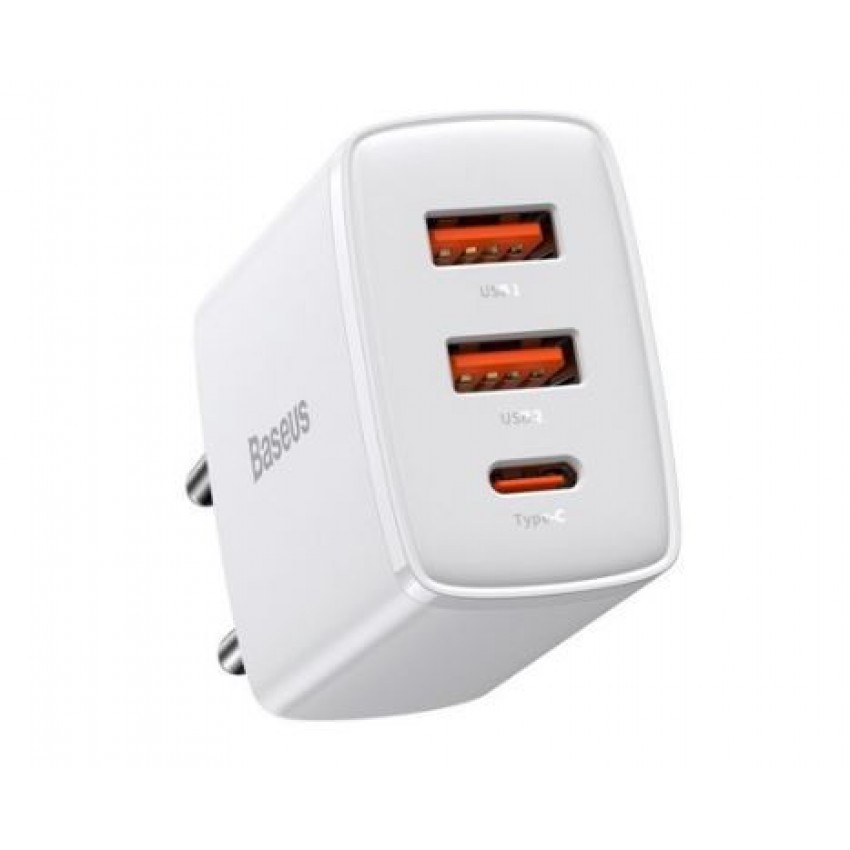 Lādētājs Baseus Compact Quick Charger 2xUSB/Type-C 30W balts CCXJ-E02