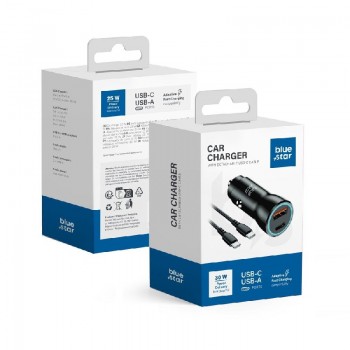 Car charger Blue Star (1xUSB-C; QC 3.0; 30W) + cable "USB-C(Type-C) to USB-C(Type-C)" black