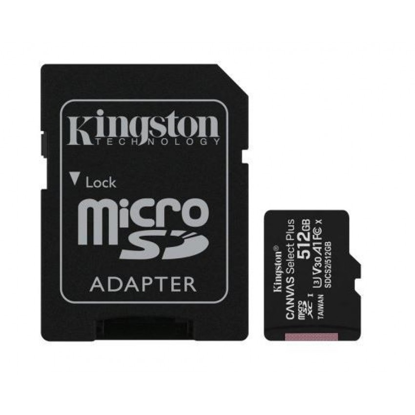 Memory card Kingston Canvas Select Plus MicroSD 512GB (class10 UHS-I 100MB/S) + SD Adapter