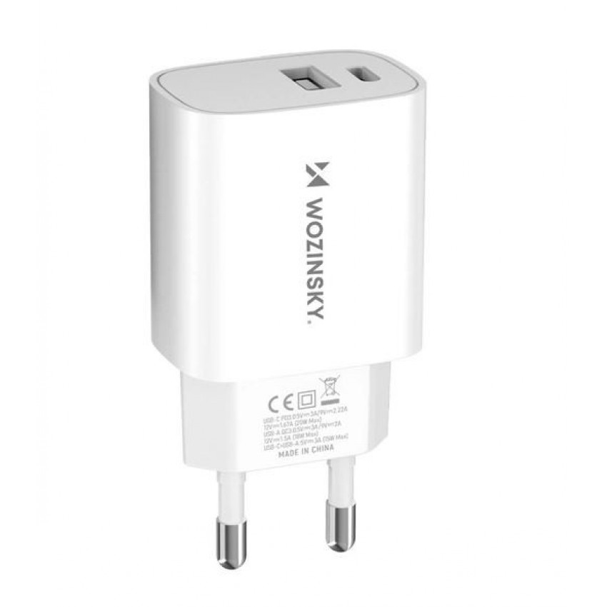 Сетевая зарядка Wozinsky (WGWCW) (1xUSB-C;1xUSB 3A 20W) белая