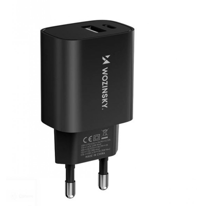 Сетевая зарядка Wozinsky (WGWCB) (1xUSB-C;1xUSB 3A 20W) черная