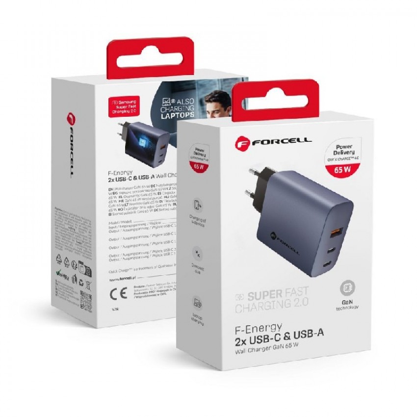 Сетевая зарядка Forcell F-Energy (2xUSB-C;1xUSB 4A 65W) черная