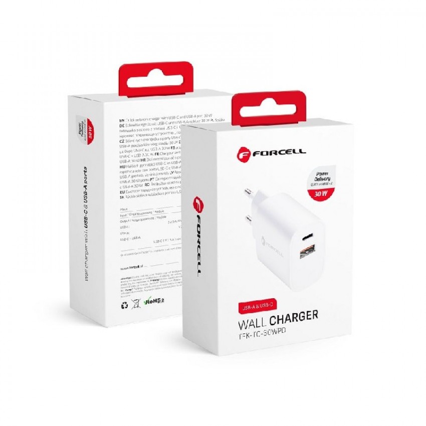 Charger Forcell (1xUSB-C;1xUSB 3A 30W) white