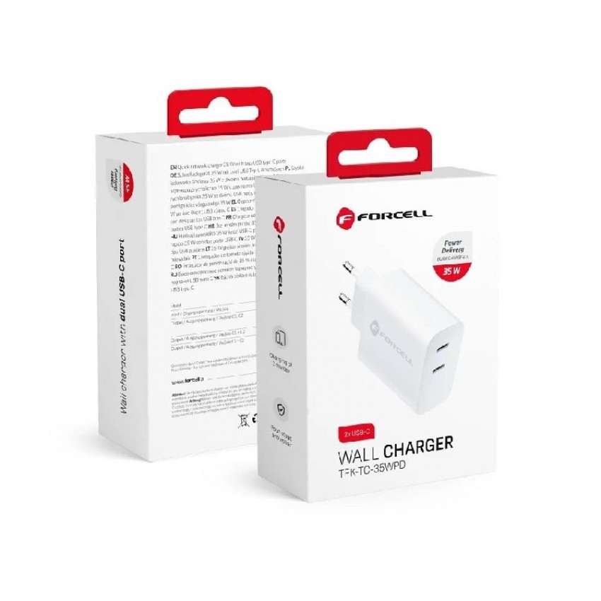 Сетевая зарядка Forcell (2xUSB-C 3A 35W) белая