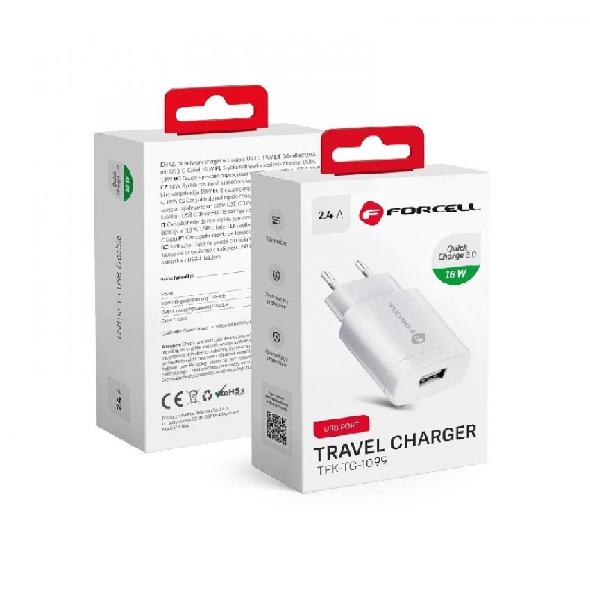 Сетевая зарядка Forcell (1xUSB 2.4A 18W) белая