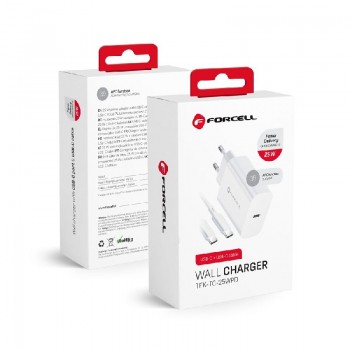 Charger Forcell + "USB-C (Type-C) to USB-C (Type-C)" (1xUSB-C 3A 25W) white