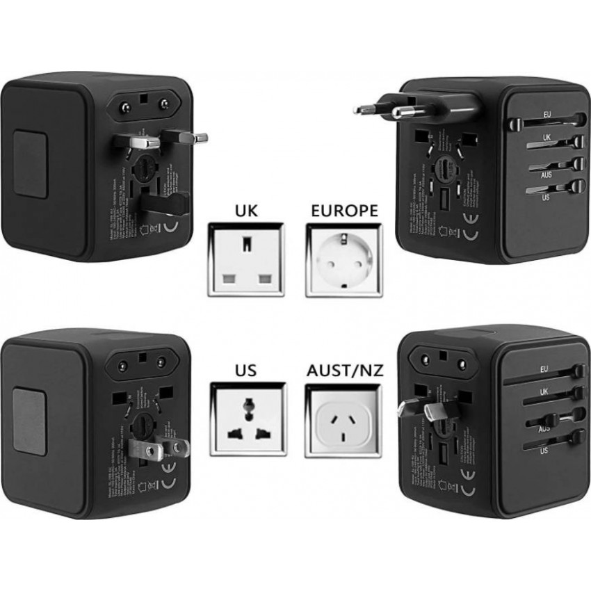 Įkroviklis Travel SET (SL-209PQ-2) (2xUSB; 1xUSB-C; US/UK/EUR/AUS) juodas