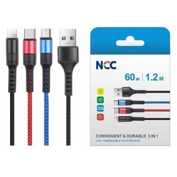 USB cable NCC "lightning+micro+USB-C" (60W) 1m black