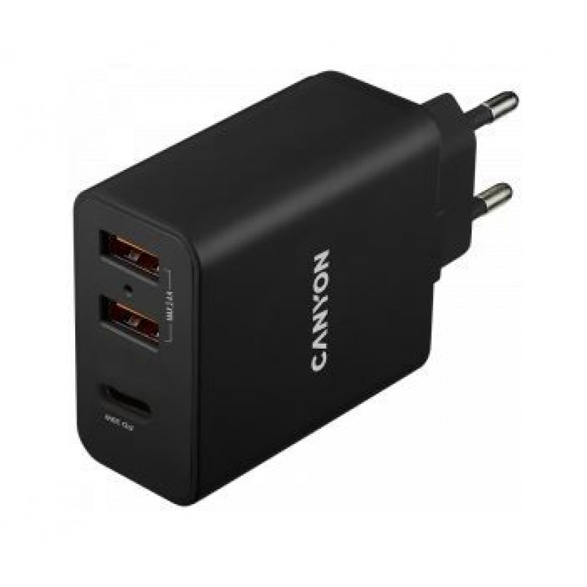 Charger CANYON H-08 (2xUSB; 1xUSB-C 30W) black