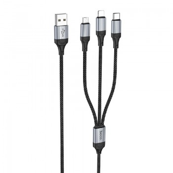 USB kabelis HOCO (X102) 3in1 lightning+microUSB+USB-C juodas 1m