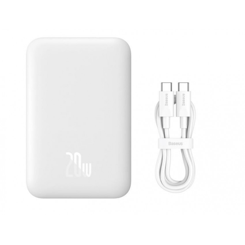 Išorinė baterija POWER BANK BASEUS Mini Air 6000mAh su belaidžiu įkrovikliu (Magsafe 20W) balta