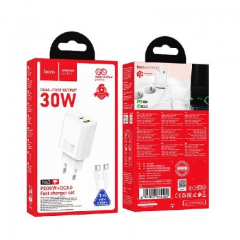 Charger HOCO N63 + "USB-C (Type-C) to USB-C (Type-C)" (1xUSB-C;1xUSB 30W) white