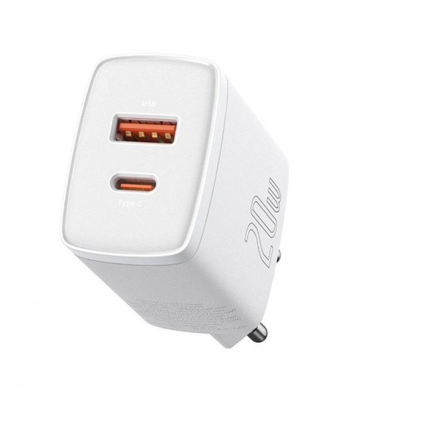 Charger Baseus (CCXJ-B02) (1xUSB-C;1xUSB 3A 20W) white
