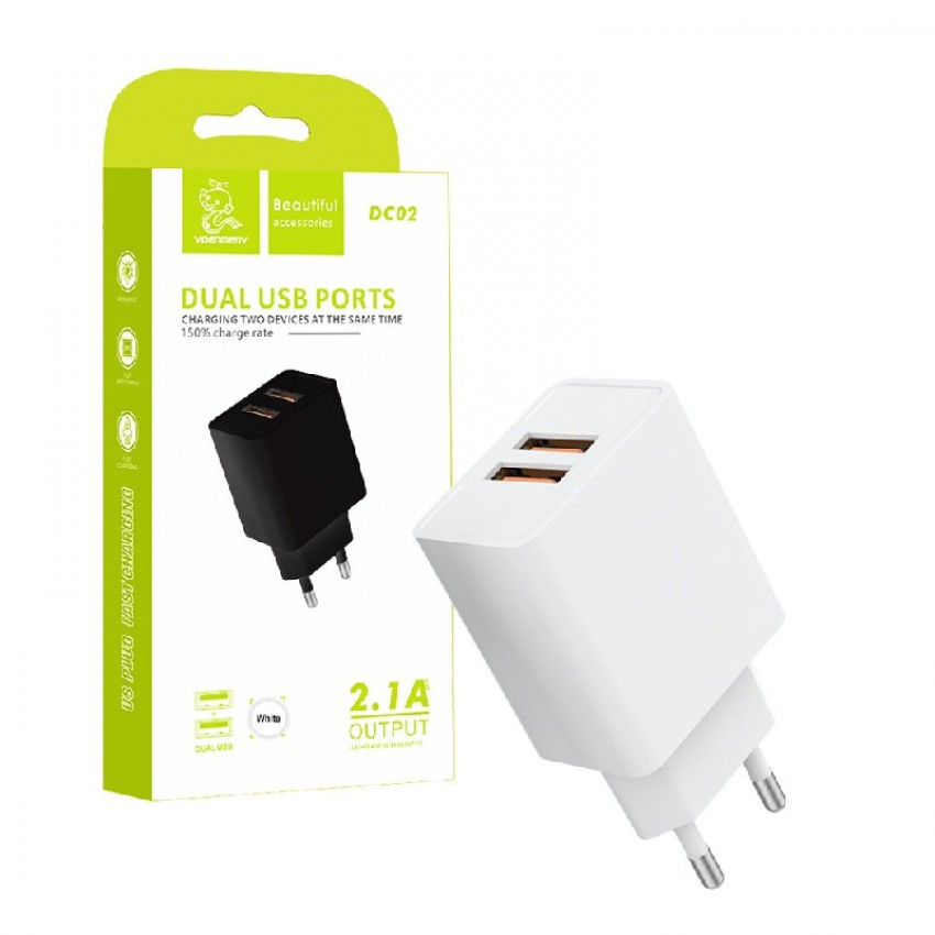 Įkroviklis Denmen (DC02W) (2xUSB 2.1A) baltas