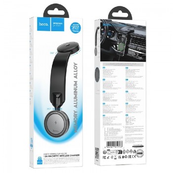 Belaidis automobilinis įkroviklis-laikiklis Hoco (HW29) (MagSafe 15W) tvirtinamas ant konsolės/lango juodas