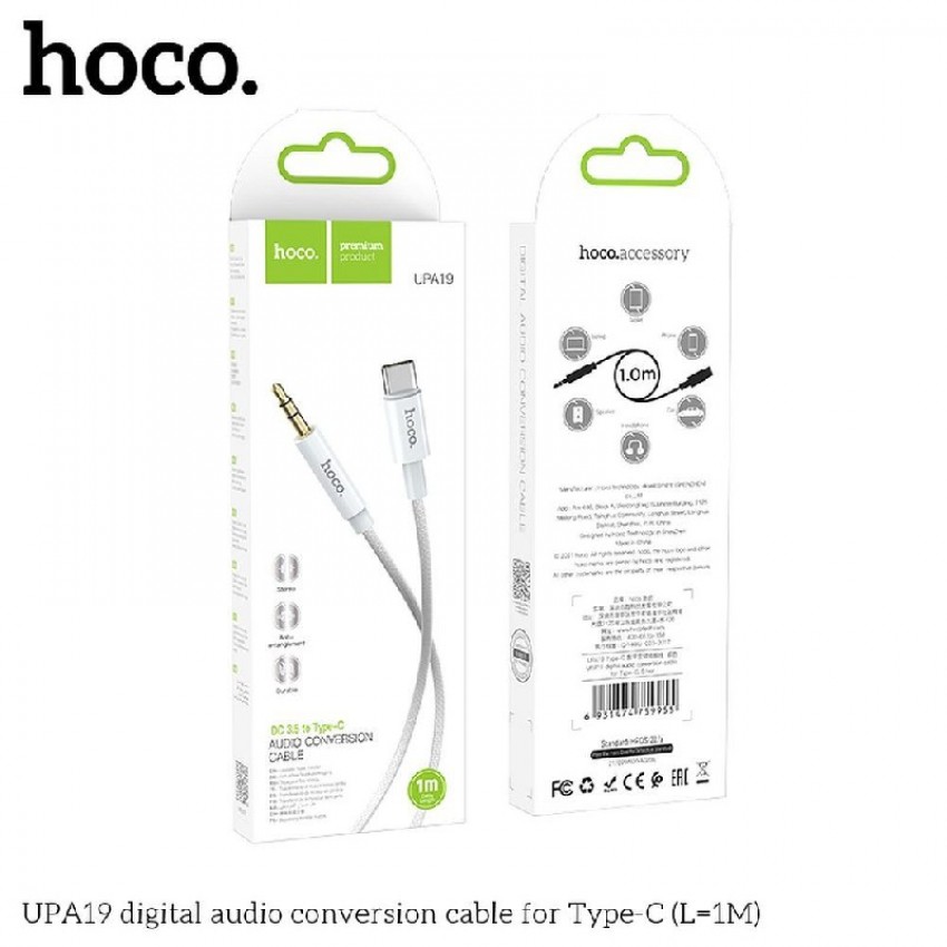 Audio adapteris HOCO (UPA19) iš USB-C į 3,5mm 1m sidabrinis