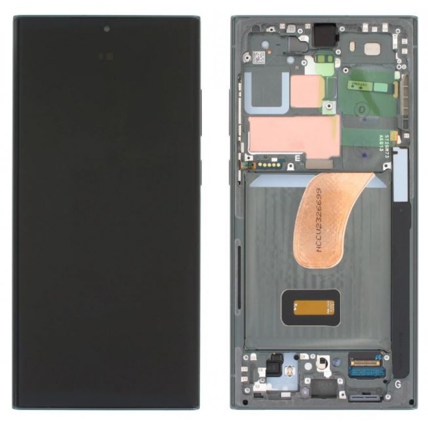 LCD screen Samsung S918 S23 Ultra 5G with touch screen and frame Green original (assembled service pack)
