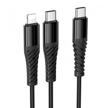 USB cable HOCO X123 2in1 USB-C to (1xUSB-C ; 1 x ightning) 1m black