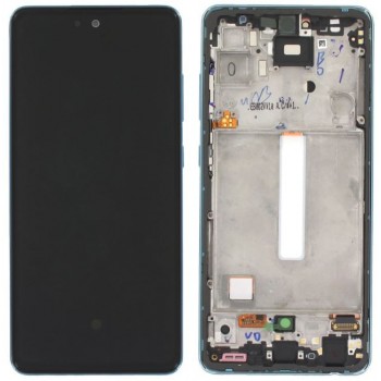 Ekranas Samsung A525/A526 A52 4G/5G 2021 su lietimui jautriu stikliuku ir rėmeliu Awesome Blue originalus (assembled service pack)